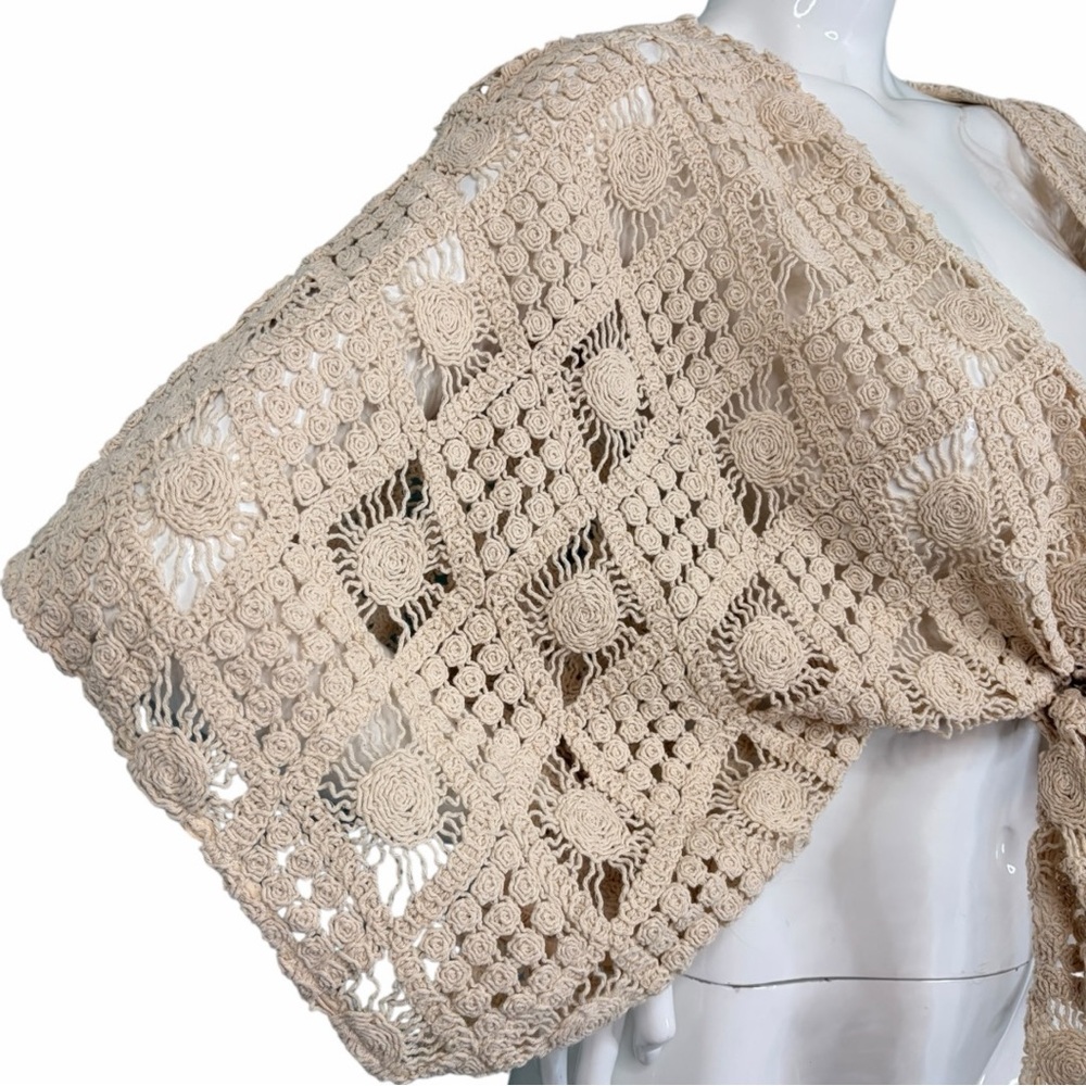 C’ISA Boho Floral sunshine Crochet Tie-Front Crop Shrug Size M Knit Shrug Sz M - Picture 5 of 15